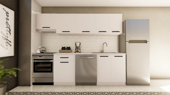 Visas Concept 260 Cm İkbal Hazır Mutfak Dolabı Aspiratör Modüllü Beyaz(TEZGAH DAHİL) ürün görseli 1