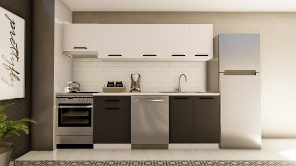 Visas Concept 260 Cm Kıvılcım Hazır Mutfak Dolabı Aspiratör Modüllü Beyaz Ve Antrasit(TEZGAH DAHİL) ürün görseli 1