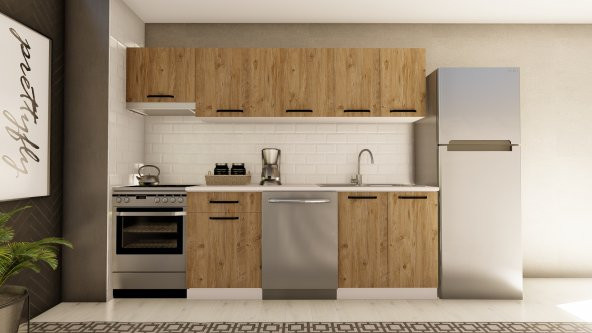 Visas Concept 260 Cm Fidan Hazır Mutfak Dolabı Aspiratör Modüllü Atlantik Çam(TEZGAH DAHİL) ürün görseli 1