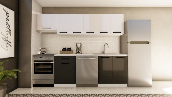 Visas Concept 260 Cm Salkım Hazır Mutfak Dolabı Aspiratör Modüllü Parlak Beyaz Ve Antrasit(TEZGAH DAHİL) ürün görseli 1