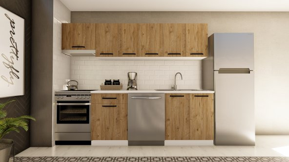 Visas Concept 260 Cm Yaşam Hazır Mutfak Dolabı Aspiratör Modüllü Atlantik Çam(TEZGAH DAHİL) ürün görseli 1