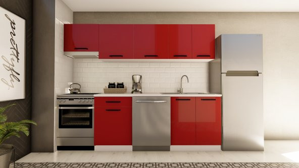 Visas Concept 260 Cm Lale Hazır Mutfak Dolabı Aspiratör Modüllü Parlak Kırmızı(TEZGAH DAHİL) ürün görseli 1