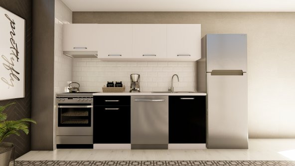 Visas Concept 240 Cm Uğur Hazır Mutfak Dolabı Aspiratör Modüllü Beyaz Ve Siyah(TEZGAH DAHİL) ürün görseli 1