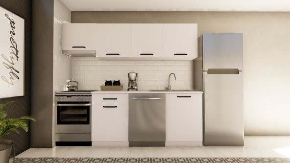 Visas Concept 240 Cm Titiz Hazır Mutfak Dolabı Aspiratör Modüllü Beyaz (TEZGAH DAHİL) ürün görseli 1