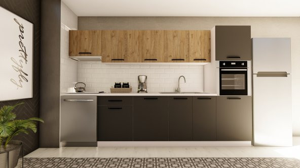 Visas Concept 320 Cm İklim Hazır Mutfak Dolabı Aspiratör Ve Ankastre Kiler Modüllü Atlantik Çam Ve Antrasit (TEZGAH DAHİL) ürün görseli 1