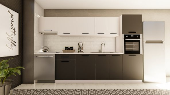 Visas Concept 320 Cm Simay Hazır Mutfak Dolabı Aspiratör Ve Ankastre Kiler Modüllü Beyaz Ve Antrasit (TEZGAH DAHİL) ürün görseli 1