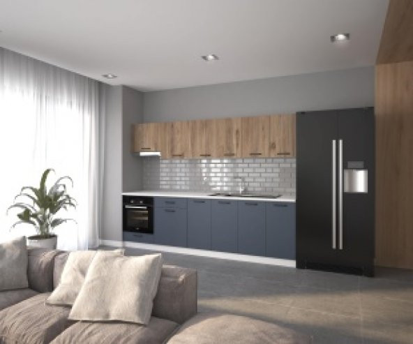 Visas Concept 280Cm Alya Hazır Mutfak  Dolabı  Ankastre Ve Aspiratör Modüllü Atlantik Çam Ve Antrasit  (Tezgah Dahil) ürün görseli 1