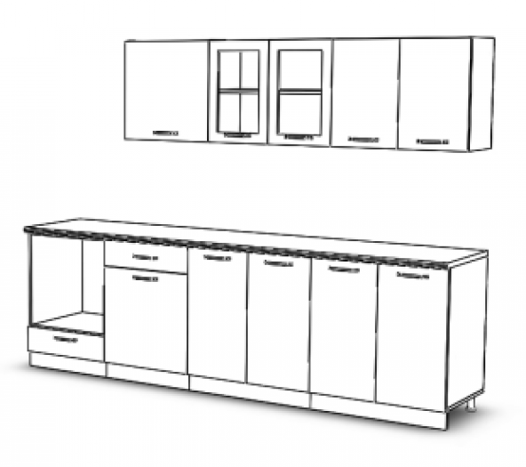 Visas Concept 280 Cm Nilüfer Hazır Mutfak Dolabı Hıgh-Gloss  Cam Kapaklı Mürdüm  (Tezgah Dahil) ürün görseli 1