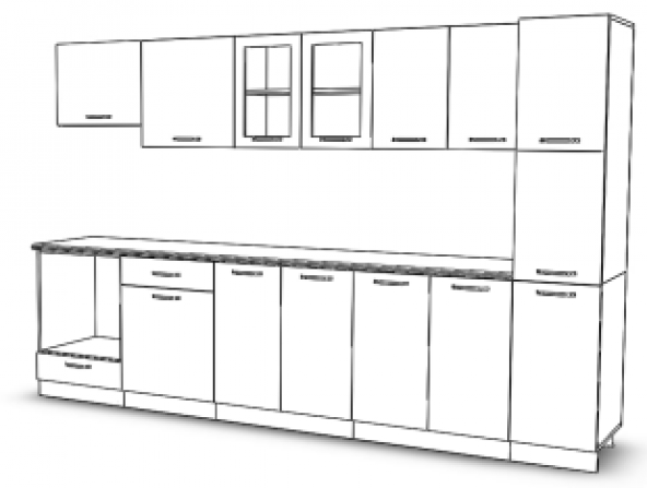 Visas Concept 320 Cm Aycan Hazır Mutfak Dolabı Parlak Hıgh-Gloss Kiler, Ankastre Ve Aspiratör Modüllü  (Tezgah Dahil) ürün görseli 1
