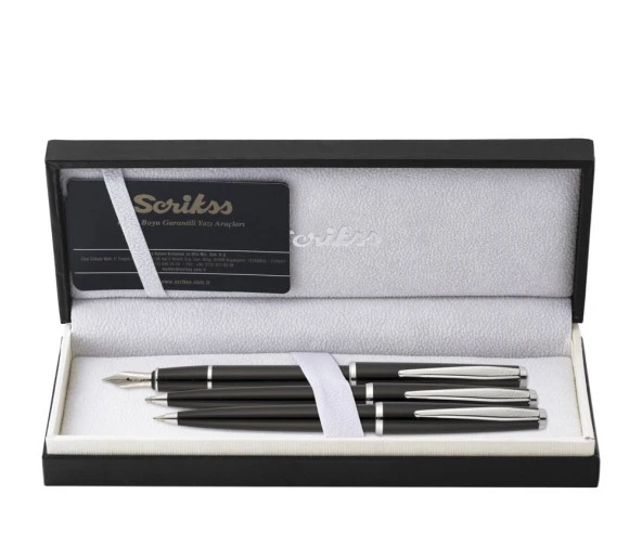 Scrikss Vintage 33 Dolma Kalem, Tükenmez Kalem,  Mekanik Kurşun Kalem Üçlü Set Siyah ürün görseli 1