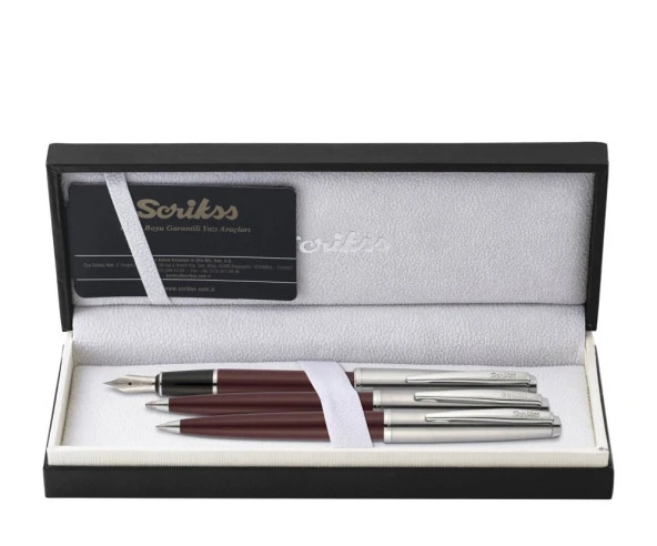 Scrikss Metropolis 78 Dolma Kalem, Tükenmez Kalem,  Mekanik Kurşun Kalem Üçlü Set Bordo ürün görseli 1