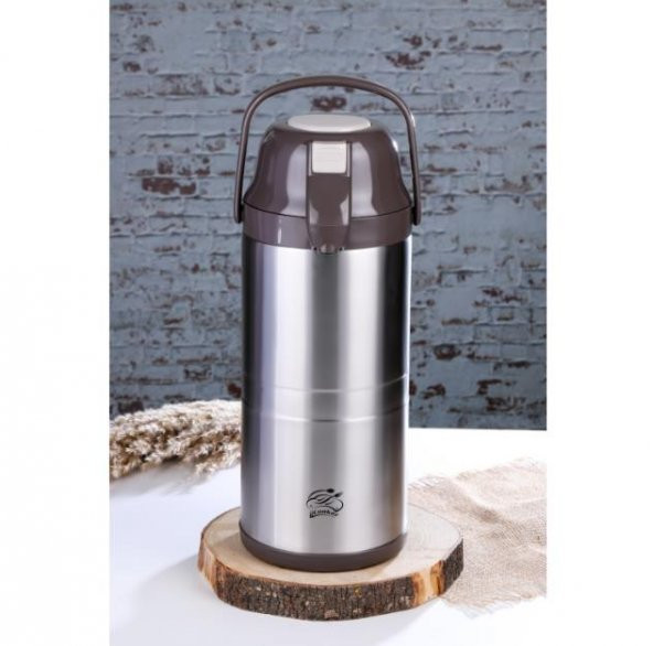 Cooker 4,5 Litre İnox Pompalı Çelik Termos CKR-2009 Kahverengi ürün görseli 1