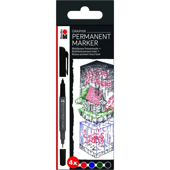 Marabu Graphix Permanent Marker Çift Uçlu 4 renk Set ürün görseli 1