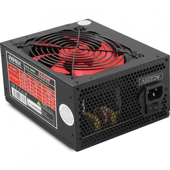 Everest EPS-500A Real 500W 12 cm 4*Sata 12 cm Power Supply ürün görseli 1
