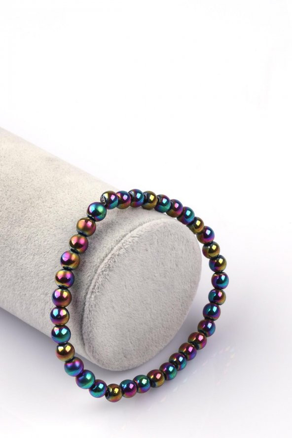 Renkli Hematit Doğal Taş Bileklik 6mm Küre Kesim ürün görseli 1