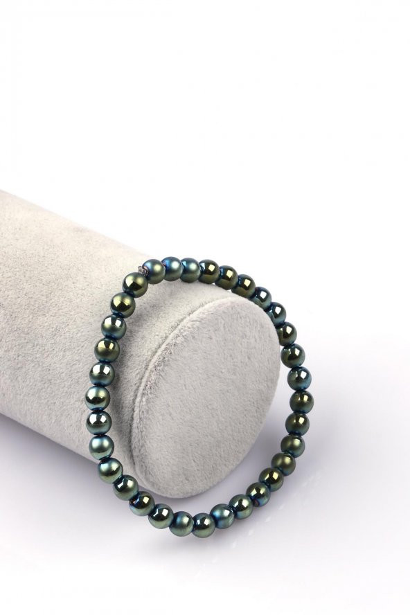 Yeşil Renkli Hematit Doğal Taş Bileklik 6mm Küre Kesim ürün görseli 1