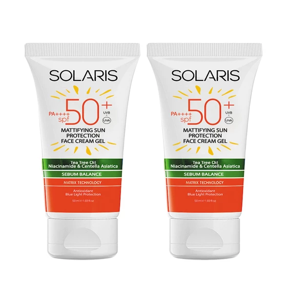 Solaris Yağlı Cilt Tipleri İçin Mat Bitişli Yaşlanma Karşıtı Jel Güneş Kremi SPF 50+ (50 ml) x 2 Adet ürün görseli 1