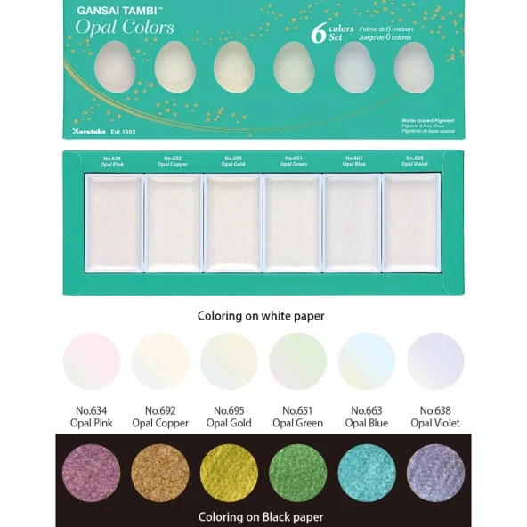 Zig Kuretake Gansai Tambi Opal Colors Sulu Boya 6 Renk ürün görseli 1