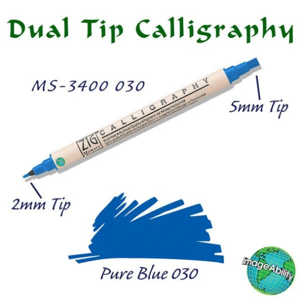 Zig Calligraphy Çift Uçlu Kaligrafi Kalemi 2 mm + 5 mm 030 Pure Blue ürün görseli 1