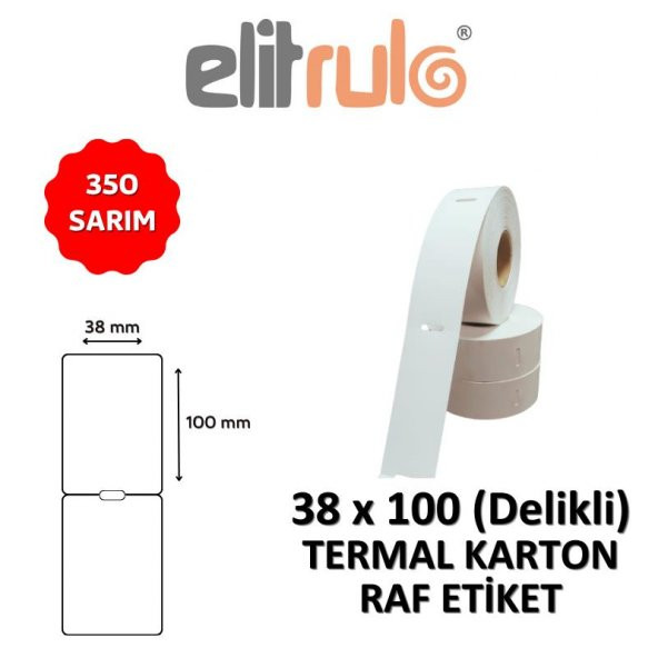 Elitrulo Termal Karton Raf Etiketi 38mm x 100mm DELİKLİ - 350 Adet ürün görseli 1
