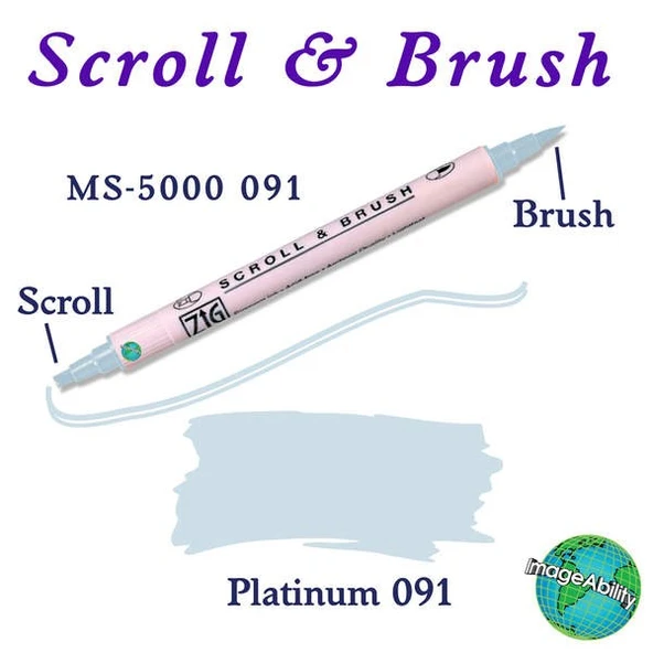 Zig Scroll & Brush Çift Çizgi ve Fırça Uçlu Kaligrafi ve Gölgeleme Kalemi 091 Platinum ürün görseli 1