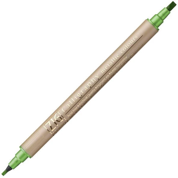 Zig Çift Uçlu Yaldızlı Kaligrafi Kalemi 2 mm + 3.5 mm 128 Metallic Light Green ürün görseli 1