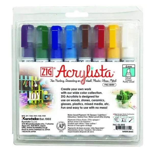 Zig Acrylista Marker Akrilik Boyama Kalemi 6 mm Kesik Uç 8 RENK SET BASIC ürün görseli 1