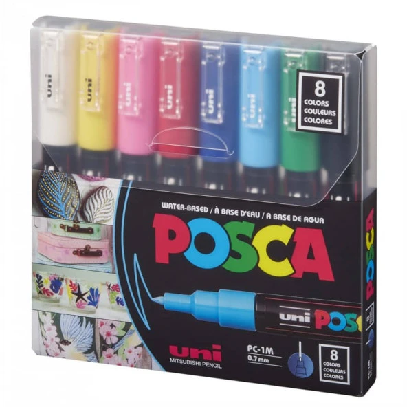 Uni Posca PC-1M Boyama Markörü 0.7 mm 8li Set Ana Renkler ürün görseli 1