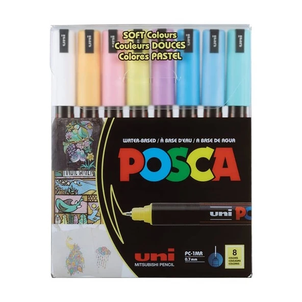 Uni Posca PC-1MR Boyama Markörü 0.7 mm 8li Set Soft Renkler ürün görseli 1