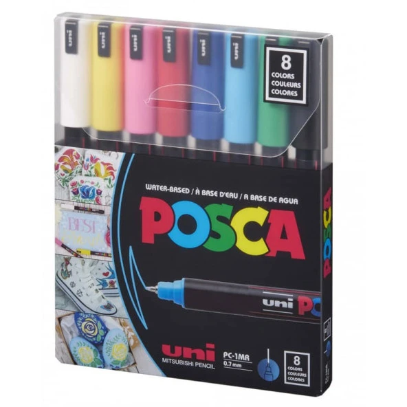 Uni Posca PC-1MR Boyama Markörü 0.7 mm 8li Set Ana Renkler ürün görseli 1