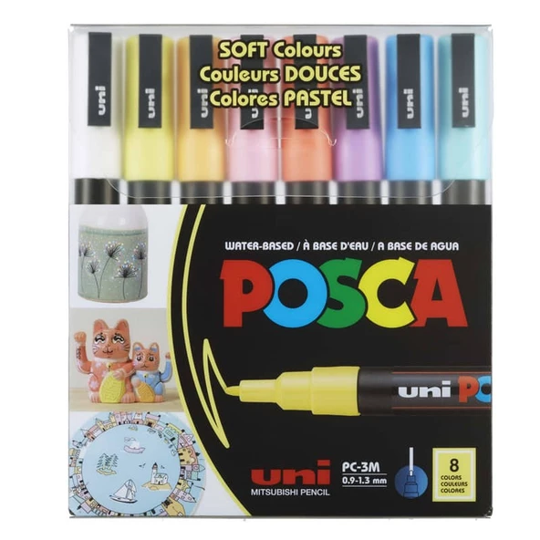 Uni Posca PC-3M Boyama Markörü 0.9-1.3 mm 8li Set Soft Renkler ürün görseli 1