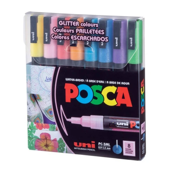 Uni Posca PC-3M Boyama Markörü 0.9-1.3 mm 8li Set Simli Renkler ürün görseli 1