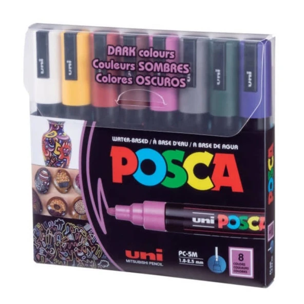 Uni Posca PC-5M Boyama Markörü 1.8-2.5 mm 8li Set Koyu Renkler ürün görseli 1