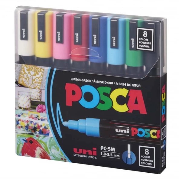 Uni Posca PC-5M Boyama Markörü 1.8-2.5 mm 8li Set Ana Renkler ürün görseli 1