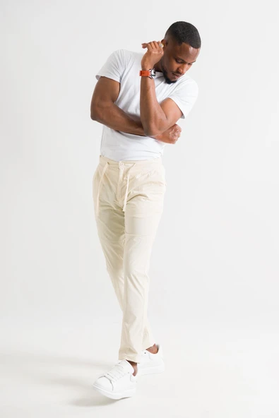 Çift Pileli Regular Fit Beli Lastikli İplikli Yazlık İnce Kumaş Erkek Jogger Pantolon ürün görseli 1