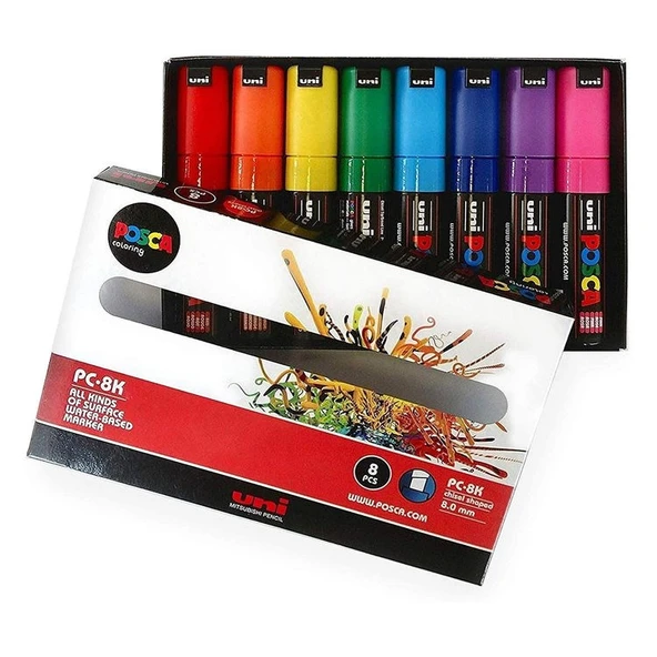 Uni Posca PC-8K 8.0 Su Bazlı Boyama Markörü Ana Renk 7+1 Set ürün görseli 1
