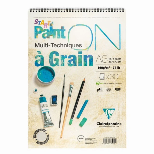 Clairefontaine PaintOn a Grain Start Çizim Blok 160 gr. 30 Yp. A3 ürün görseli 1