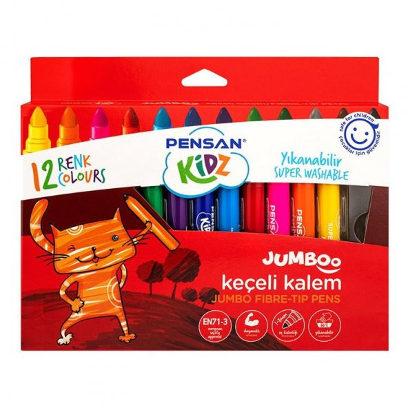 Pensan Kidz Yıkanabilir Jumbo Keçeli Kalem 12 Renk ürün görseli 1