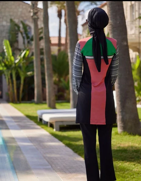 Mayovera Modern Pembe Çizgili Tasarım Mayo - Resim 2