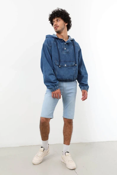 Erkek Jean Sweatshirt Koyu Mavi - Resim 2