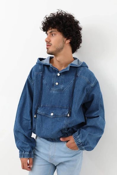 Erkek Jean Sweatshirt Koyu Mavi - Resim 4