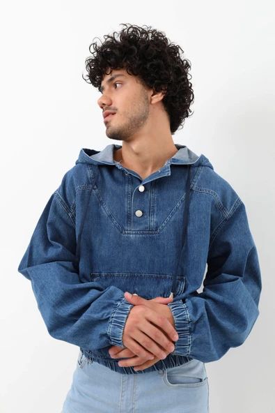Erkek Jean Sweatshirt Koyu Mavi - Resim 5