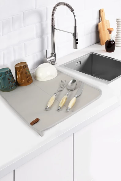 Basic Bulaşık Kurutma Matı 46x36 cm Kurulama Bezi Kurutma Örtüsü Tezgah Üstü Gri ürün görseli 1