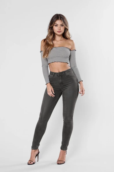 Kadın Gri Skinny Jean Pantolon ürün görseli 1