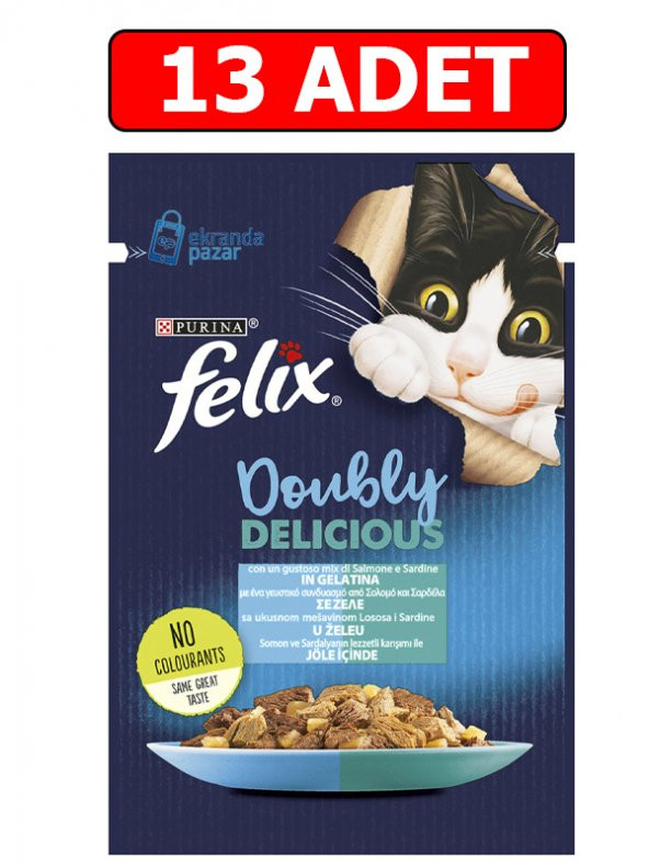 Purina felix somonlu ve sardalya yaş kedi maması 85gr 13 adet pouch kedi konserve kedi ıslak maması ürün görseli 1