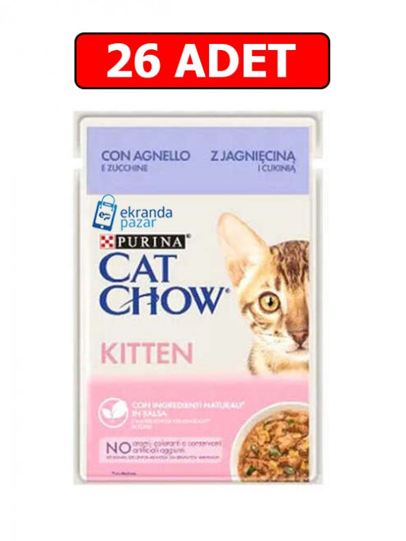 Purina catchow kitten kuzu etli ve kabaklı yavru kedi ıslak maması 85gr 26 adet kedi yaş mama pouch ürün görseli 1
