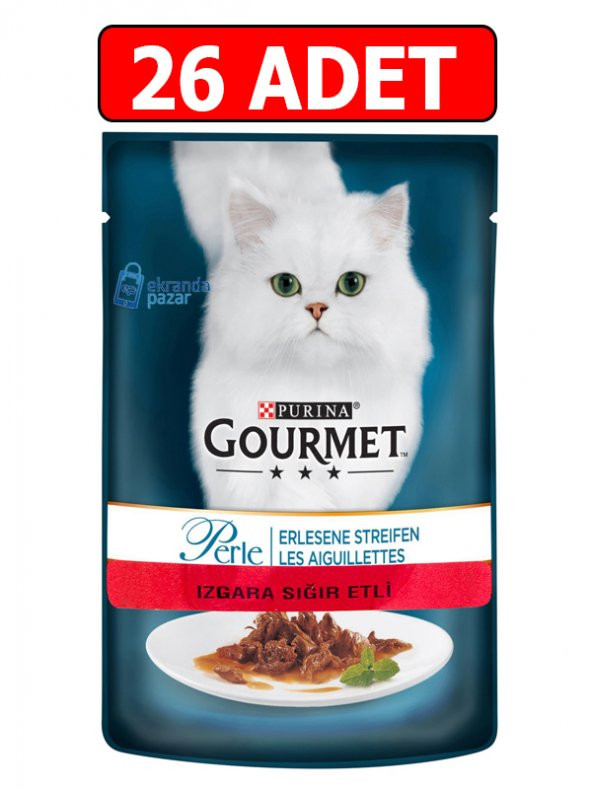 Purina gourmet perle ızgara sığır etli yaş kedi maması 85gr 26adet konserve pouch ürün görseli 1