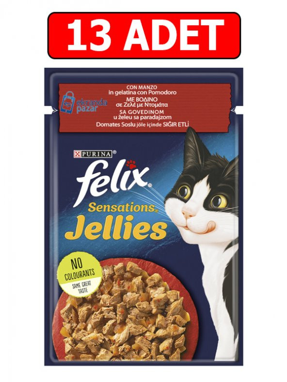 Purina felix domatesli sığır etli yaş kedi maması 85gr 13adet pouch kedi konserve kedi ıslak maması ürün görseli 1
