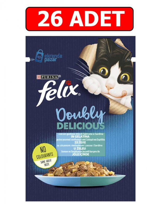 Purina felix somonlu ve sardalya yaş kedi maması 85gr 26 adet pouch kedi konserve kedi ıslak maması ürün görseli 1