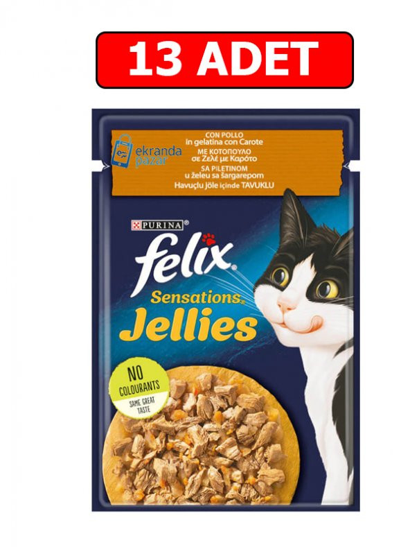 Felix havuçlu jöle içinde tavuklu yaş kedi maması 85gr 13 adet pouch kedi konserve kedi ıslak maması ürün görseli 1